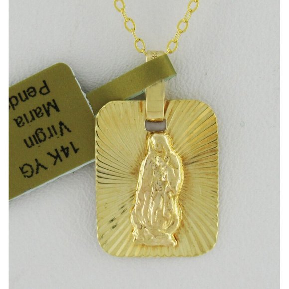 Solid Virgen Maria Pendant 14k Yellow Gold